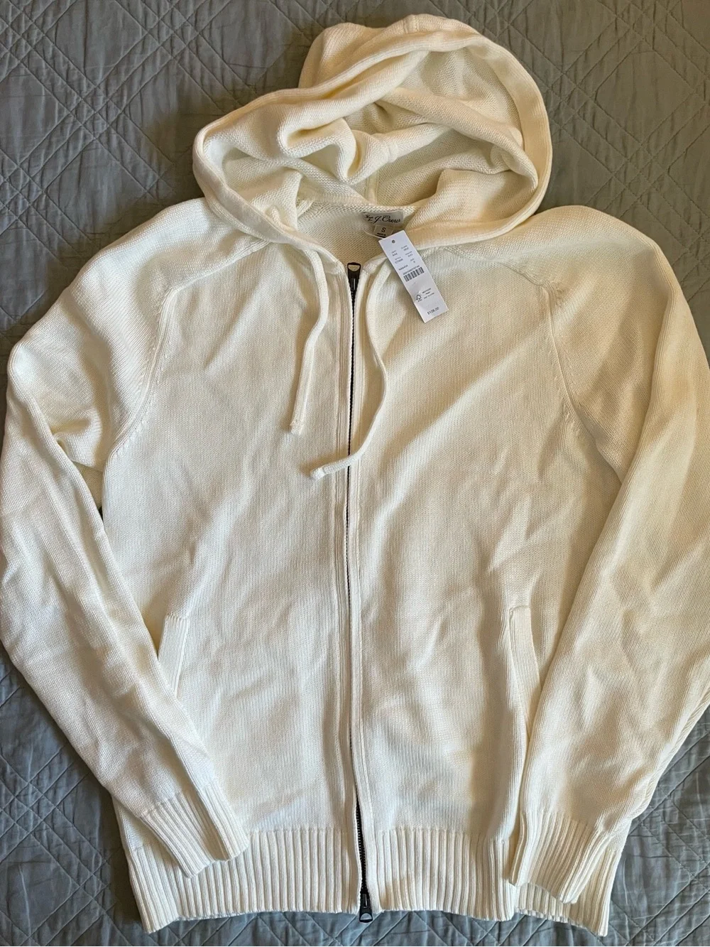 J. CREW Heritage cotton hooded full-zip sweater in Ivory Size S NWT $128 CT606